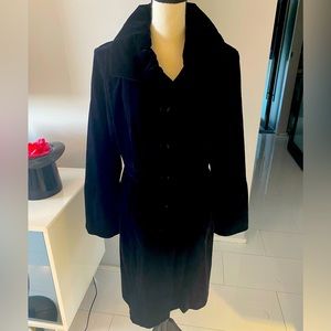 Black Velvet/Velveteen Overcoat - Size L